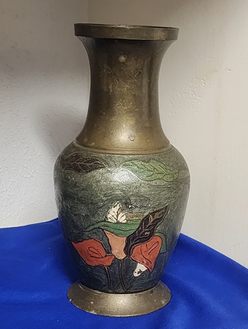 Vintage Unique Japanese Bronze Enamel Painted Vase